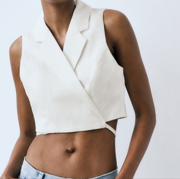 NWT ZARA Cropped Wrap Vest - Picture 1 of 6